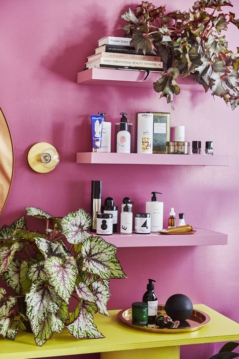 Would you paint your bedroom walls pink? Our editor, committed to going bold in 2019, ditched her white walls for Rangwali by Farrow & Ball. Tap to learn more! #Sponsored Bedroom Pink Walls, Tufted Mattress, Acrylic Wall Shelf, White Wall Bedroom, Bold Paint Colors, Holi Festival Of Colours, Yellow Eyeshadow, Bedroom Pink, Color Festival