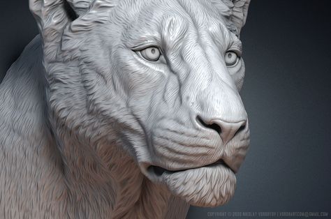 Lioness Sculpture, Sculpture Bust, Cnc Carving, Anatomy Sculpture, Cat Anatomy, Digital Sculpting, Digital Sculpture, Head Sculpture, Pet Tiger