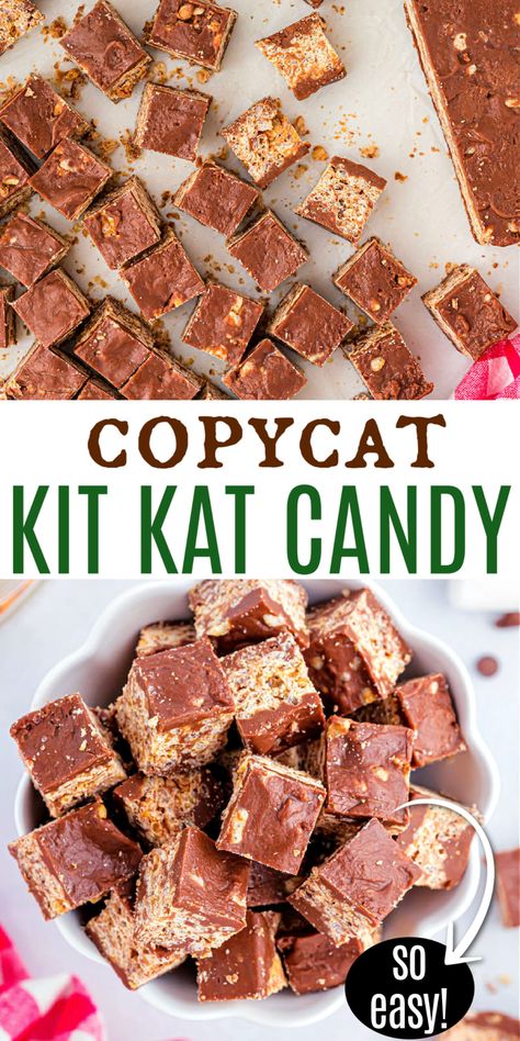 These copycat Kit Kat bites are a homemade version of my favorite candy bar. Milk chocolate and crispy rice cereal come together in a bite-sized treat you can enjoy anytime! Truffles Candy, Gooey Desserts, Kit Kat Candy, Sweet Deserts, Filled Chocolates, Homemade Candy Bars, Organization Binder, Candy Creations, Viral Recipes