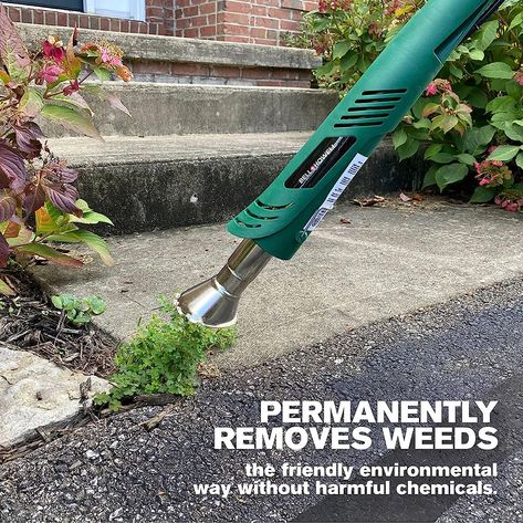 Get rid of all the unwanted, ugly looking weeds and grass growing in your walkways, lawns, patios, driveways and more with the Bionic Weed Killer- Utilizing focused heat technology, the Bionic Weed Killer kills weeds and grass at the root, removing them permanently the safe and eco-friendly way. No harsh chemicals or gas, only the power of hot air. Includes 2 nozzles (wide and crevice). Plugs into AC outlet. Bionic Weed Killer: Get rid of all the unwanted, ugly looking weeds and grass growing in Kill Weeds Naturally, Killing Weeds, Grass Growing, Garden Remedies, Garden Weeds, Diy Backyard Landscaping, Garden Yard Ideas, Outdoor Decor Backyard, Yard Work