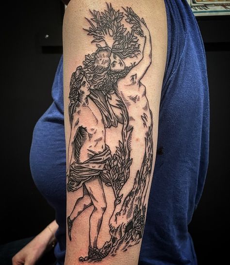 ⚡️Leta 🌖🖤🌔Gray⚡️ (@letagray) posted on Instagram: “A take of Bernini’s sculpture of Apollo and Daphne. She is transformed into a tree in order to escape his clutches… . . . . . #phillytattoo…” • Nov 11, 2021 at 4:09pm UTC Apollo And Hyacinth Tattoo, Bernini Tattoo, Apollo And Hyacinth, Apollo And Daphne, Apollo Tattoo, Tattooed Woman, Laurel Tree, Greek Mythology Tattoos, Old Portraits