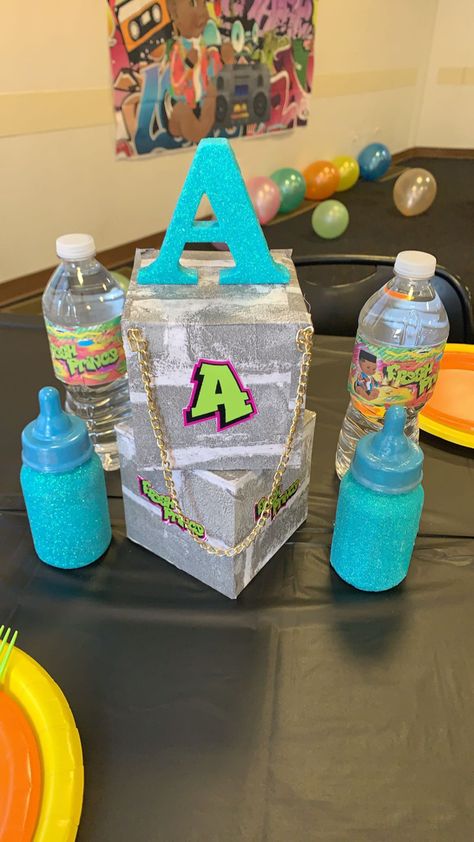 90s Themed Gender Reveal, Fresh Prince Centerpiece Ideas, Fresh Prince Baby Shower Theme Boy, Fresh Princess Baby Shower Theme, Fresh Prince Baby Shower Theme, Fresh Prince Birthday Party, Prince Decorations, Fresh Prince Baby Shower, Fresh Prince Theme