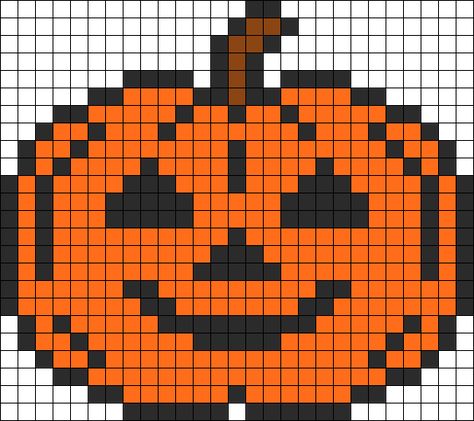 Halloween Pumkin Perler Bead Pattern | Bead Sprites | Holidays Fuse Bead Patterns Halloween Decorations Perler Beads, Pumpkin Knitting Chart, Fall Pixel Art, Perler Halloween, Hama Beads Halloween, Halloween Perler, Chirstmas Decor, Halloween Cross Stitch Patterns, Halloween Beads