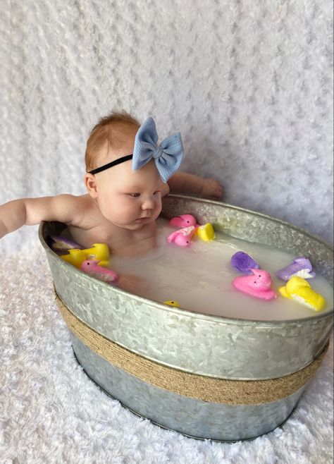 Easter Milk Bath, Easter Poses, Baby Holiday Photos, 6 Month Baby Picture Ideas, Easter Photoshoot, Easter Photos, Easter Peeps, 6 Month Baby, Milk Bath