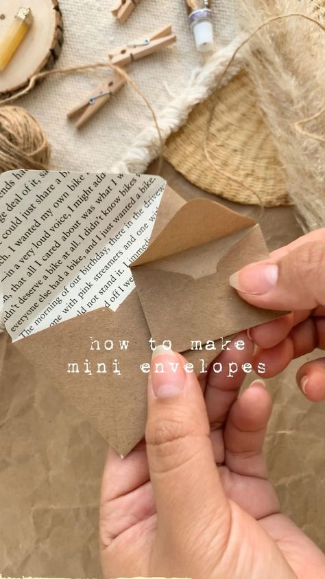 how to make mini envelopes 💌 | Handmade journal, Diy creative crafts, Paper craft diy projects Folding Origami, Gifts Wrapping Diy, Garland Christmas, Diy Bricolage, Paper Craft Diy Projects, Stovetop Potpourri, Orange Garland, Mini Envelopes, Origami Crafts Diy