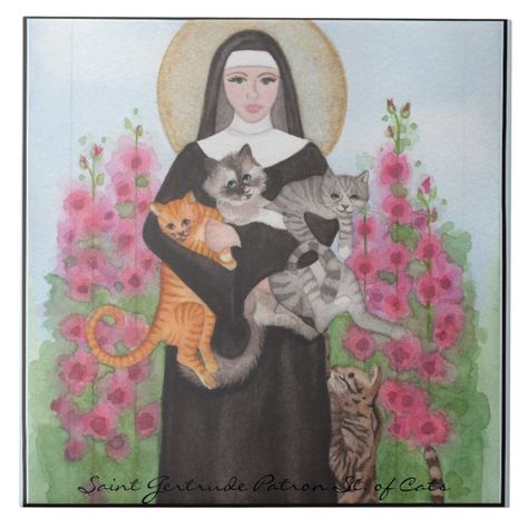 Tile Saint Gertrude Patron St. of Cats Trivet - Gifts For Her Patron Saint Of Cats, Saint Gertrude, Santa Gertrudes, St Gertrude, Cats Crazy, Shop Tile, Saints Days, Ascended Masters, Watercolor Cat