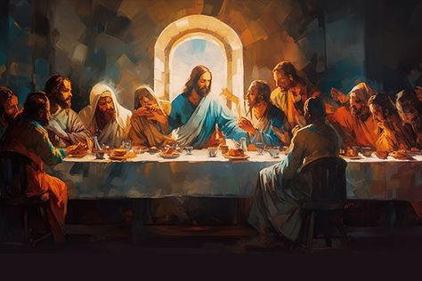 Through its rich symbolism, profound teachings, and enduring legacy, the Last Supper invites individuals to journey deeper into the mystery of Christ's love and sacrifice, inspiring faith, devotion, and transformat... Christian Canvas Paintings, The Last Supper Painting, Love And Sacrifice, Lords Supper, Jesus Sacrifice, Jesus Wall Art, Jesus Teachings, Christian History, Jesus Christ Artwork