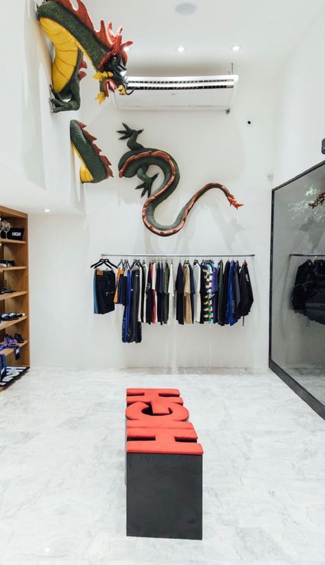 Streetwear Shop Interior, Aesthetic Stores Interior, High Company, Eyewear Store Design, Streetwear Store, Apparel Design Inspiration, Clothing Store Interior, Barbershop Design, Aesthetic Stores