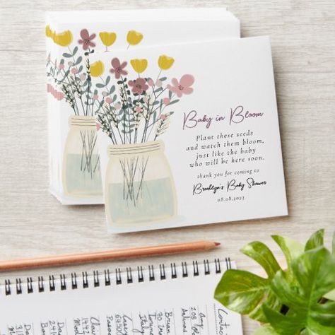 $1.05 | Baby in Bloom Baby Shower Seed Packet Favor #baby in bloom, baby shower favor, baby shower seed packet, wildflowers, simple, pretty, personalized seed packet envelopes, mason jar, watercolor Baby In Bloom Decor, Jar Watercolor, Angel Baby Shower, Baby Shower Snacks, Seed Packets Favors, Seed Favors, Wildflower Baby Shower, Baby In Bloom