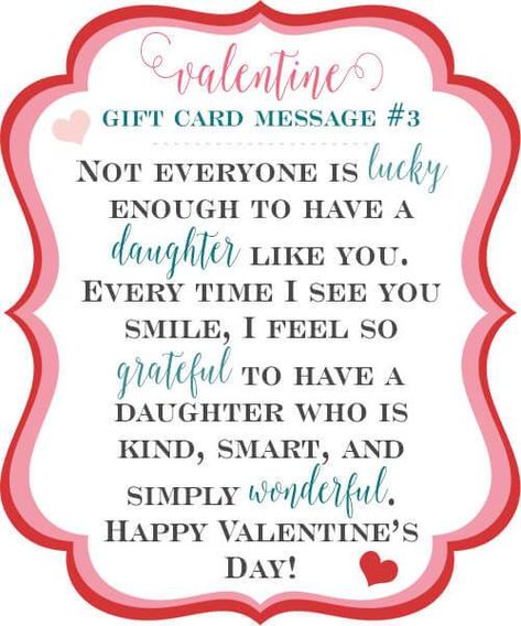 Not everyone is lucky enough to have a daughter like you. Every time I see you smile, I feel so grateful to have a daughter who is kind, smart, and simply wonderful. Happy Valentine's Day! ♥ Little Girl's Pearls Happy Valentine's Day Daughter, Card Message Ideas, Valentine Gift Card, Message Ideas, Wishes For Daughter, Happy Valentine Day Quotes, Valentines For Daughter, Valentines Gift Card, Valentines Gift Bags