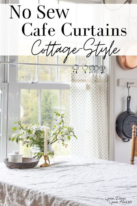 Kitchen Curtain Alternatives, No Sew Cafe Curtains, Curtains Without Sewing, Sew Curtains, Cafe Curtains Kitchen, Curtain Alternatives, Curtain Tutorial, Cottage Curtains, Farmhouse Cafe