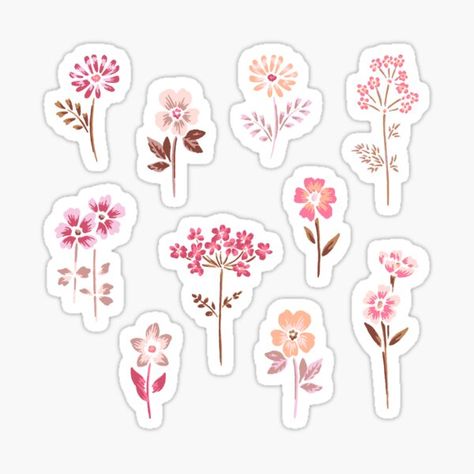 Pretty hand drawn flowers stickers in tones of pink, brown and peach. Cottagecore aesthetic, pretty spring flowers for bullet journal, wedding invitations, stationary, decorating laptop, etc. • Millions of unique designs by independent artists. Find your thing. Pink Designs For Journal, Pink Stickers Aesthetic Printable Cute, Pink Flowers Aesthetic Stickers, Pink Flower Sticker Printable, Aesthetic Pink Designs For Journals, Pink Journal Design, Pink Printable Stickers For Journal, Cute Spring Stickers, Pink Journal Stickers Printable