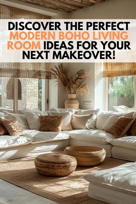 Transform your space with our inspiring modern boho living room ideas! Discover how to blend earthy textures, vibrant colors, and eclectic decor for a cozy, stylish atmosphere. From layered rugs to chic wall art, find tips on creating a welcoming retreat that reflects your unique style. Perfect for your next makeover, these ideas will elevate your living room into a bohemian paradise. Save this pin for all the inspiration you need to refresh your home! Boho Living Room Furniture, Modern Boho Living Room Ideas, Boho Living Room Decor Ideas, Modern Boho Living Room Decor, Natural Wall Hanging, Boho Living Room Ideas, Modern Boho Living Room, Statement Furniture, Chic Wall Art