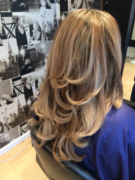 Blonde, light brown, subtle ombré. Gorgeous thick hair!  Bouncy blow dry to finish Blow Dry Hairstyles, Full Highlights, Blow Dry, Thick Hair, Highlights, Blonde, Hairstyles, Hair