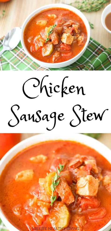 WW chicken sausage stew is a hearty dinner recipe that is great for meal prep. This delicious healthy chicken sausage stew is quick and easy! Chicken Stew Recipe, Cajun Sausage, Sausage Stew, Hearty Dinner Recipes, Weight Watchers Soup, Stew Chicken Recipe, Weight Watchers Chicken, Filling Dinner, Best Soup Recipes