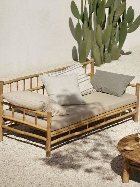 Bamboo outdoor sofa and chair by Tine K home Bamboo Couch, Outdoor Lounge Sofa, Sofa Arrangement, Bamboo Outdoor, Bamboo Sofa, Modul Sofa, Bamboo Furniture, White Sofas, Vintage Sofa