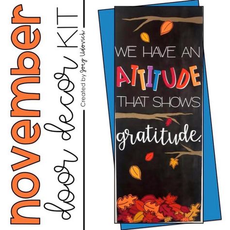 Joey Udovich on Instagram: “Here are TWO NEW DOORS that are now in my shop! (And some of my other favorites. 😊💗) The first is my November door, and the second is one…” Joey Udovich, December Bulletin Boards, November Bulletin Boards, Christmas Bulletin Boards, Teacher Images, Bulletin Board Paper, Halloween Bulletin Boards, Hallway Displays, Words Of Gratitude