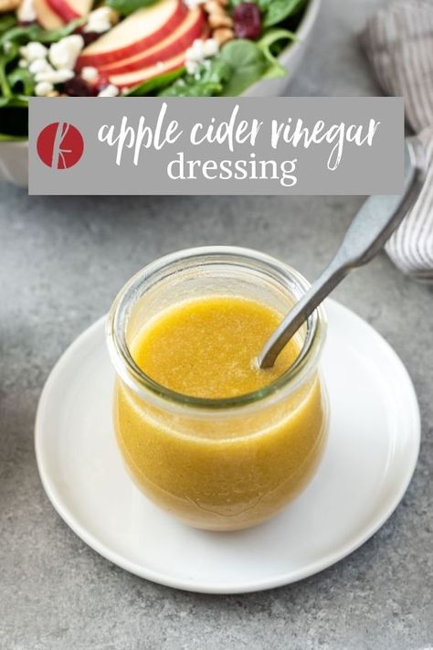 Apple Cider Vinegar Salad Dressing is tangy and sweet with freshness you can taste! It comes together in mere minutes with just 4 ingredients! #saladdressing #vegan #glutenfree Balsamic Vinaigrette Dressing Recipe, Apple Cider Vinegar Dressing, Cider Vinegar Dressing, Apple Benefits, Balsamic Vinaigrette Dressing, Healthy Sauces, Super Salads, Vinegar Dressing, Skin Natural Remedies