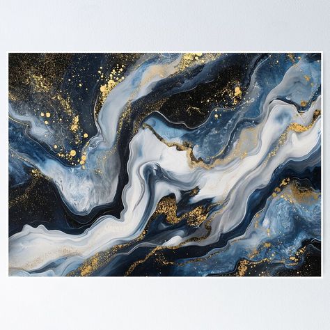 Get my art printed on awesome products. Support me at Redbubble #RBandME: https://www.redbubble.com/i/poster/Marbled-Elegance-Abstract-Blue-and-Gold-Painting-by-jozefinszucs/160757918.LVTDI?asc=u Black White Gold Aesthetic, White Gold Aesthetic, Blue And Gold Painting, Wallpaper Gold, Gold Painting, Marble Painting, Gold Aesthetic, Marble Wallpaper, Painting Poster