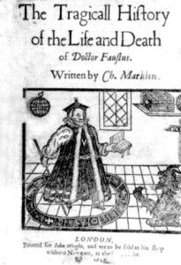 Image of a black and white book cover.  The title appears in Middle English at the top, and at the bottom is a drawing of a man in a robe holding a book and a stick, with a devil emerging from the floor Dr Faustus, Doctor Faustus, Christopher Marlowe, Tragic Hero, Free Novels, Penguin Book, 100 Books To Read, Tyler Durden, A Discovery Of Witches