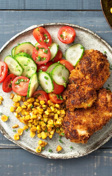 Crispy Chicken Recipes, Crispy Chicken Thighs, Thighs Recipe, Buttered Corn, Hello Fresh Recipes, Cucumber Tomato Salad, Fresh Recipes, Cucumber Tomato, Hello Fresh