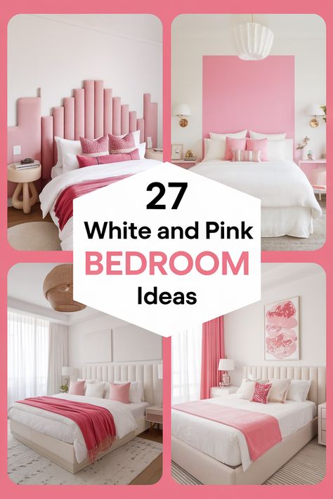 Embrace your inner girly girl with these 27 white and pink bedroom ideas. From delicate floral patterns to luxurious textures, we've got all the inspiration you need to create a dreamy and feminine space. Explore white furniture with pink cushions, rose gold accents, and romantic artwork. Find inspiration for a pink and white master bedroom or a teenage girl bedroom! White Pink Bedroom Ideas, Pink Teenage Girl Bedroom, White And Pink Bedroom Ideas, White Pink Bedroom, Bedroom Ideas Girly, White And Pink Bedroom, Girls Bedroom Ideas Teenagers, Pink Bed Canopy, Pink Bedside Tables