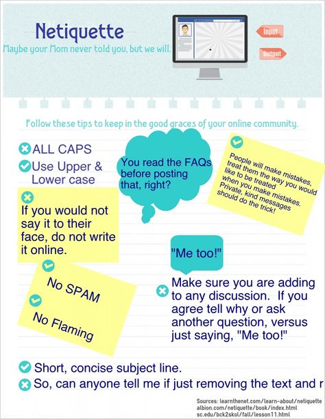 Netiquette #infographic Rules Of Netiquette Poster, Netiquette Poster, Rules Of Netiquette, Infographic Design Ideas, Functional English, Infographic Education, Love Children Quotes, Lunch Tray, Hot Lunch