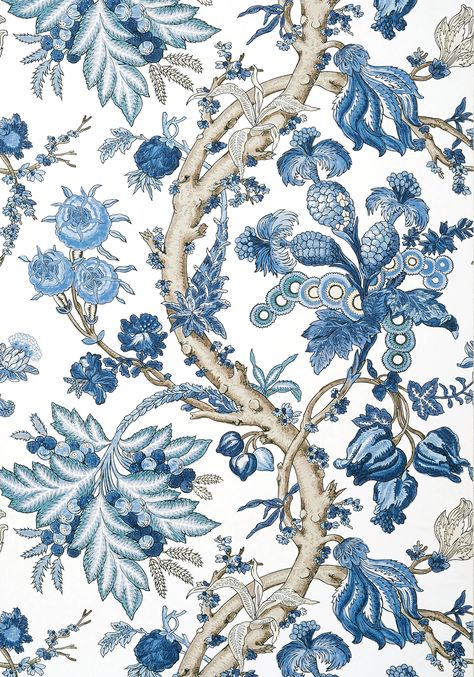 CHATELAIN, Blue and White, T10846, Collection Heritage from Thibaut Blue And White French Wallpaper, Entry Wallpaper, Blue China Patterns Wallpaper, Blue And White Bird Wallpaper, Blue And White Floral Pattern, Construction Wallpaper, Blue And White Print, Blue Cotton Fabric With Printed Motifs, Blue And White Wallpaper