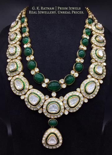 Polki Jewellery Kundan, Big Polki Necklace, Green Kundan Jewellery Bridal, Kundan Jewellery Set Royals, Jadtar Jewellery Necklaces, Diamond Polki Necklace, Diamond Polki Jewellery, Ruby Jewelry Necklaces, Polki Sets