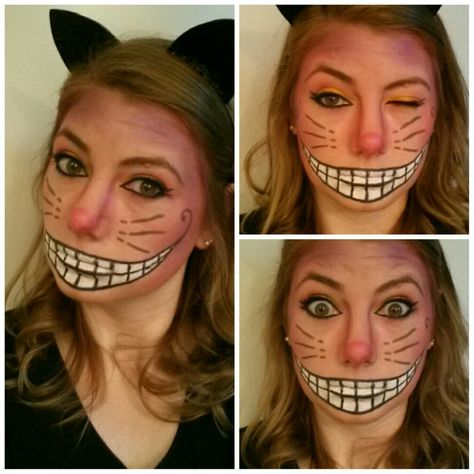 Cheshire Cat Cheshire Makeup, Cheshire Costume, Diy Cheshire Cat Makeup, Cheshire Cat Face Makeup, Cheshire Cat Makeup Simple, Cheshire Cat Makeup Blue, Cheshire Cat Smile Makeup, Cat Face Paint, Chester Cat