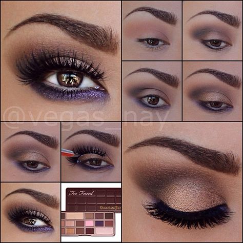 Love this beauty HOW TO from vegas_nay featuring Too Faced The Chocolate Bar Eye Palette! #Sephora #makeup #eyeshadow #palettes #tutorial Too Faced Chocolate Bar Looks, Chocolate Bar Makeup, Bar Makeup, Too Faced Chocolate Bar, Too Faced Eyeshadow, Chocolate Bar Palette, Too Faced Chocolate, Flot Makeup, Makeup Glitter