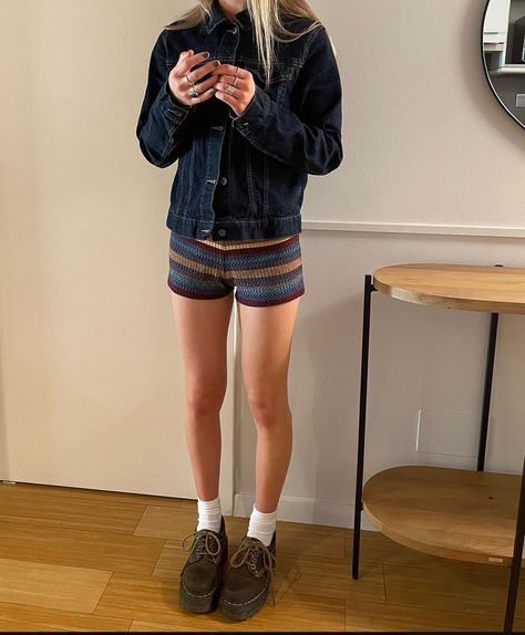 Norwegian Summer Fashion, Frazzled English Woman Outfits Summer, Cute Camp Outfits, Gabi Goldsberry, Preppy Granola Style, Amsterdam Aesthetic Outfit Summer, Free People Aesthetic Outfits, Sweater With Shorts Outfit, Amusement Park Aesthetic Outfit