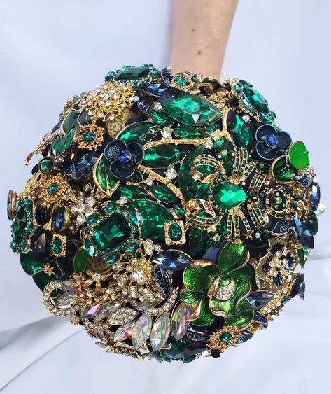 Bridal Brooch, Bridal Brooch Bouquet, Wedding Brooch Bouquets, Blue Emerald, Art Deco Brooch, Bouquet Toss, Brooch Bouquet, Custom Bridal, Flower Bouquets