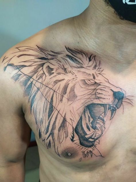 Tattoo Shablon, Lion Chest Tattoo, Eagle Chest Tattoo, Dragon Tattoo Chest, Fenrir Tattoo, Compass Tattoo Men, Herren Hand Tattoos, Animal Tattoos For Men, Lion Art Tattoo