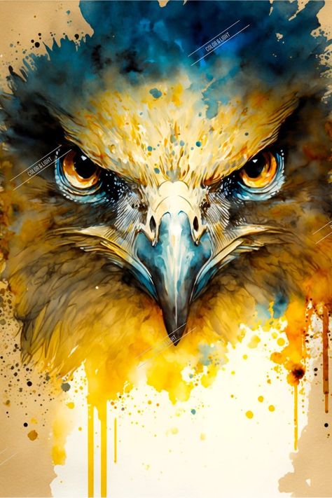 Eagle Watercolor Art Digital Download Blue and Gold Art Birdlife Print Downloadable - Etsy Australia Blue And Gold Artwork, Watercolor Art Birds, Eagle Paintings, Manly Art, Watercolor Eagle, Blue And Gold Art, Collage Decoupage, Eagle Artwork, Eagle Eyes