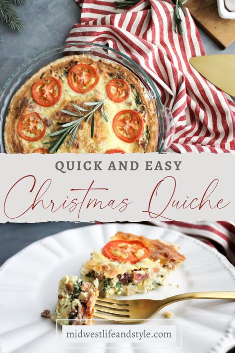 Magical Christmas Morning Ideas, Christmas Morning Breakfast Savory, Christmas Morning Quiche, Christmas Breakfast Quiche, Christmas Quiche Recipes, Holiday Quiche, Christmas Quiche, Bacon In Oven, Christmas Morning Brunch