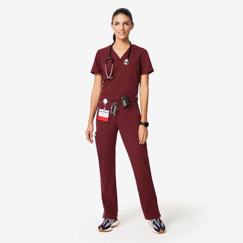 Burgundy Scrubs, Stylish Scrubs, Womens Scrub Tops, Scrubs Outfit, Medical Outfit, Womens Scrubs, Model Fits, Scrub Tops, Work Attire