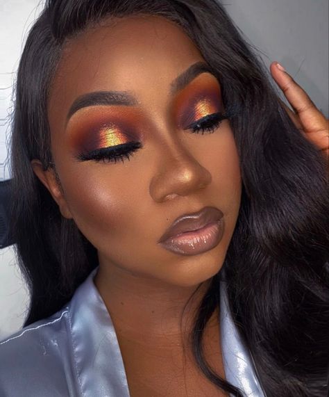 Purple And Orange Eyeshadow, Halo Eye Makeup, American Makeup, Brown Girls Makeup, Makeup For Black Skin, Brown Skin Makeup, Purple Makeup, Face Beat, Glam Makeup Look