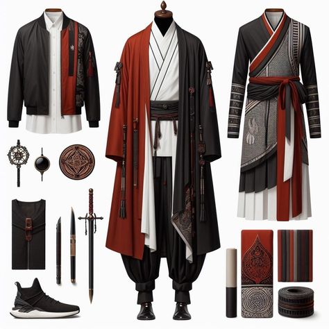 Samurai Clothing Character Design, Samurai Outfit Male, Fighter Oc Male, Character Concept Art Male, Fantasy Male Outfit, Male Concept Art, Male Outfits Drawing, Fantasy Clothing Design, Battle Clothes