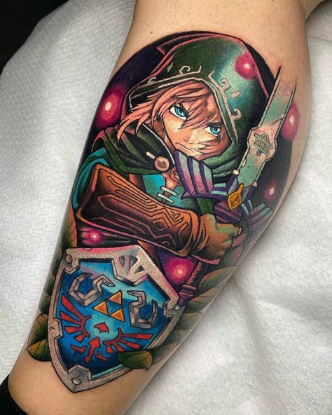 Link Tattoo, Video Game Tattoos, Colour Tattoo For Women, Ink Link, Nerdy Tattoos, Zelda Tattoo, Army Tattoos, Princess Tattoo, Gaming Tattoo