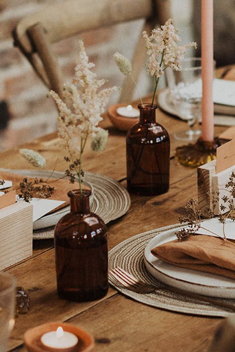 Clay Rose, Tafel Decor, Amber Brown, Wedding Table Decorations, Wedding Mood, Deco Table, Backyard Wedding, Amber Glass, Decoration Table