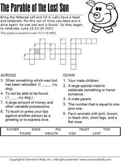 The Lost Son - Crossword Puzzle Parable Of The Lost Son, Vbs Shipwrecked, Bible Puzzles, Religion Activities, Church Bulletins, School Kids Activities, Children Church, Childrens Sermons, Bible Things