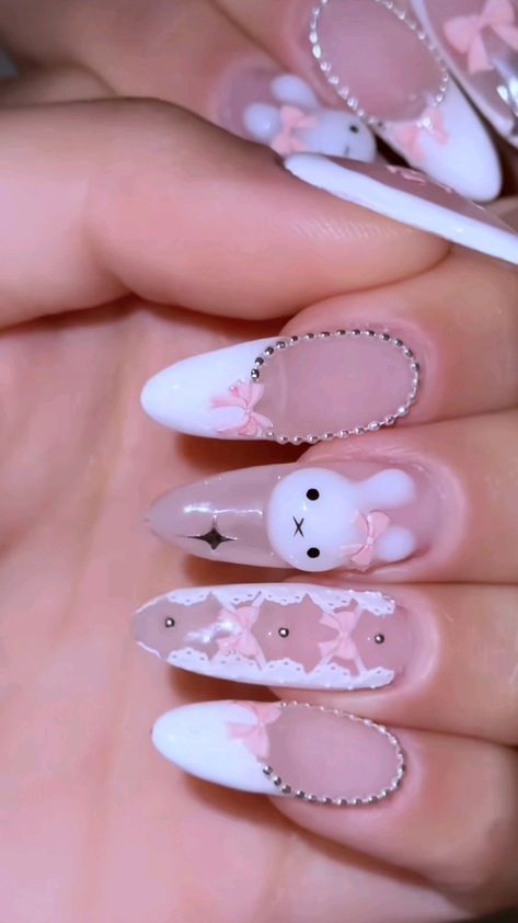 hello kitty nail Miffy Nails, Cute Simple Nails, Cute Nail Art Designs, Hello Kitty Nails, Pretty Gel Nails, Really Cute Nails, Nail Ring, Kawaii Nails, Cute Nail Art