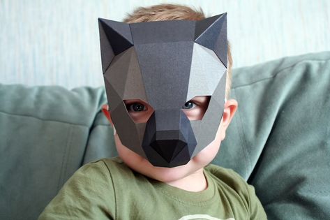 Papercraft Wolf Half mask Animal 3D Low Poly Paper Sculpture | Etsy Animals Mask, Paper Mask Diy, Sculpture Diy, Wolf Kids, Werewolf Costume, Wolf Mask, Half Mask, Paper Mask, Diy Papier