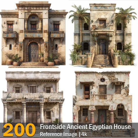 Frontside Ancient Egyptian House  | Reference Images | 4K,  on ArtStation at https://www.artstation.com/artwork/9EDk8O Ancient Egypt House, Egyptian Concept Art, Egypt Minecraft, Ancient Egyptian House, Desert Texture, American Mountains, Ancient Buildings Architecture, Egyptian House, Europe Mountains