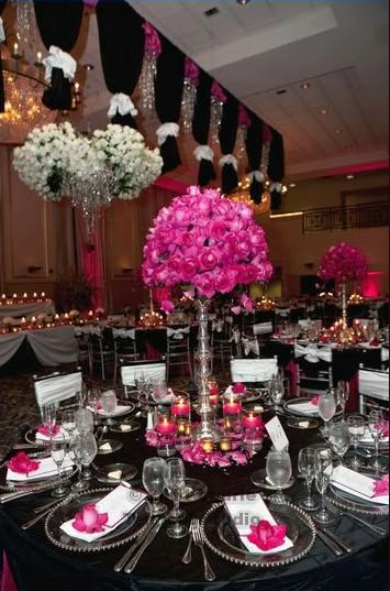 Pink Black Weddings, Sweet 16 Party Themes, Sweet 16 Themes, Hot Pink Weddings, Elegant Birthday, Birthday Party Theme Decorations, Wedding Organization, Sweet 16 Parties, Future Wedding Plans