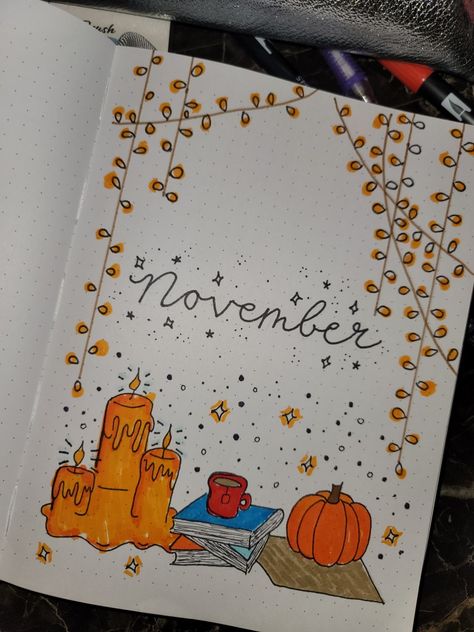 November Header Ideas, November Notebook Ideas, November Journal Cover, November Journal Ideas, November Cover Page, November Journal, Journal November, November Art, November Bullet Journal