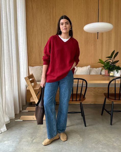 Everything I Wore This Week - by Anna Newton Anna Newton, Red Jumper Outfit, Anna Edit, Fashion Sustainability, Back To Business, Blue Jean Outfits, Jumper Outfit, Red Jumper, Cognac Color