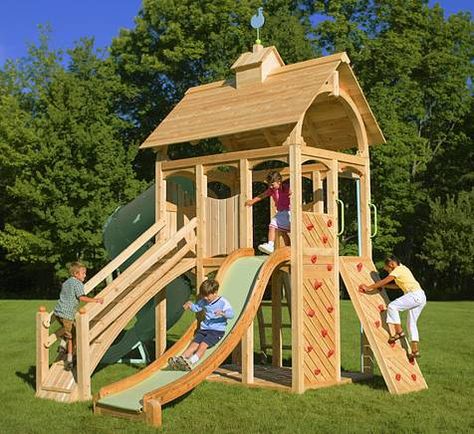 like this.  would fit in small yard yet has lots of climbing areas Playset Plans, Backyard Playset, Playhouse Plans, Backyard Kids Play Area, Diy Playhouse, Kids Play Set, Build A Playhouse, Kids Outdoor Play, Playset Outdoor