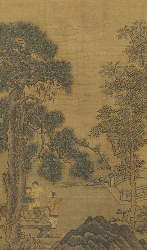 Clothing of Song Dynasty (960 — 1279) in the painting "Elegant Gathering in West Garden" (西园雅集图), by artist Liu Songnian (刘松年) (about 1131 — 1218). Song Dynasty Painting, Chinese Paper, Song Dynasty, Mural Painting, Chinese Painting, Chinese Art, Chinoiserie, Mural, Songs